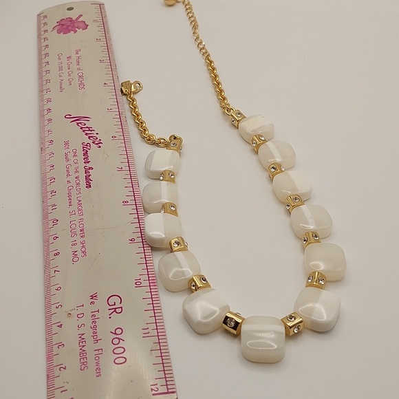 KATE SPADE White & Goldtone Cube Necklace With Rhinestones - Women's Jewelry EUC - Picture 10 of 13
